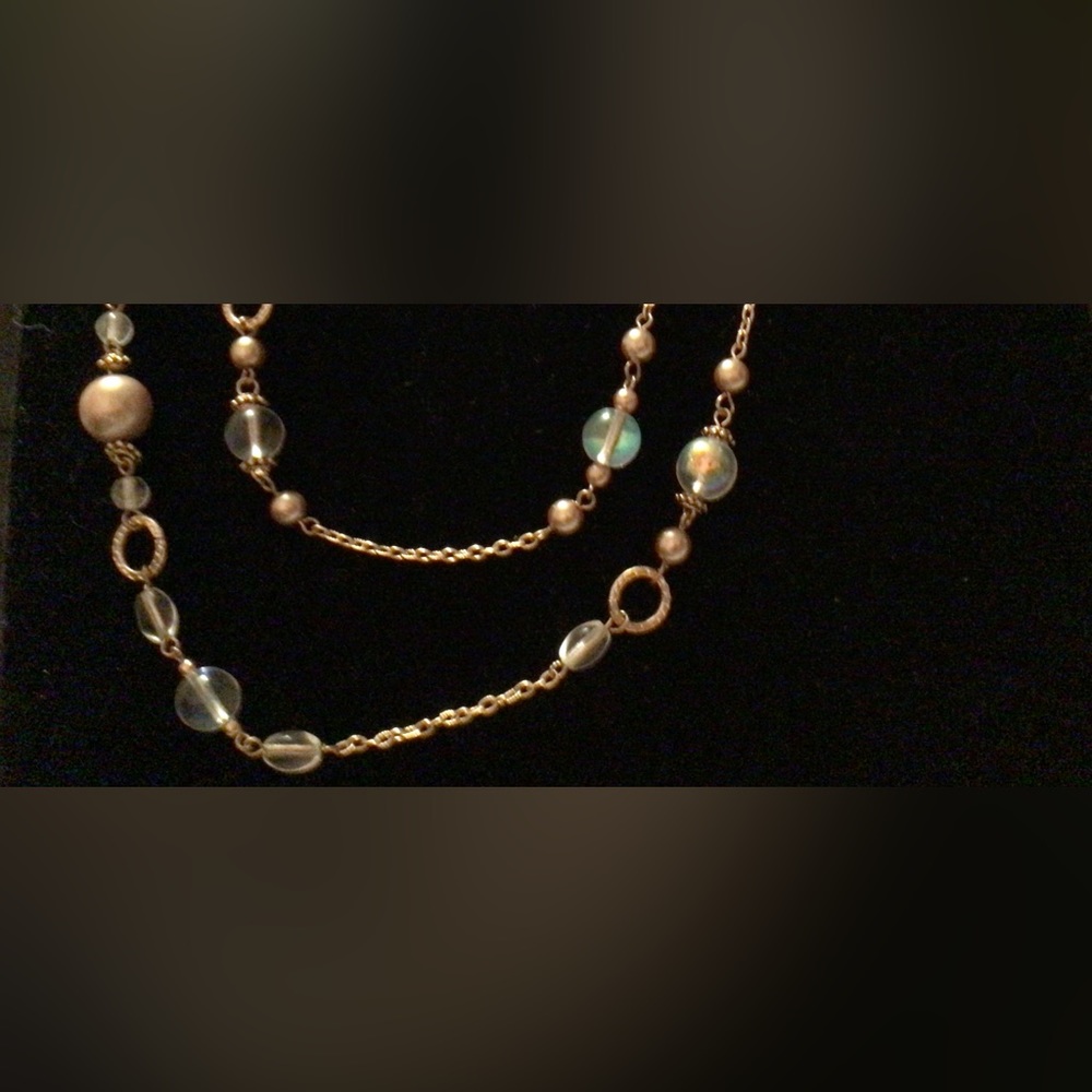 Fashion necklace 14” amber and clear beads